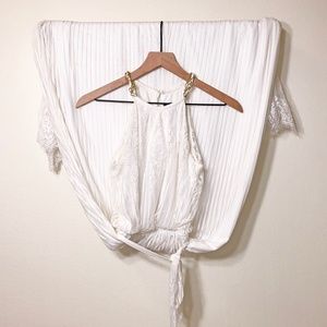 Guess White Lace Long Maxi Dress with Gold Chains